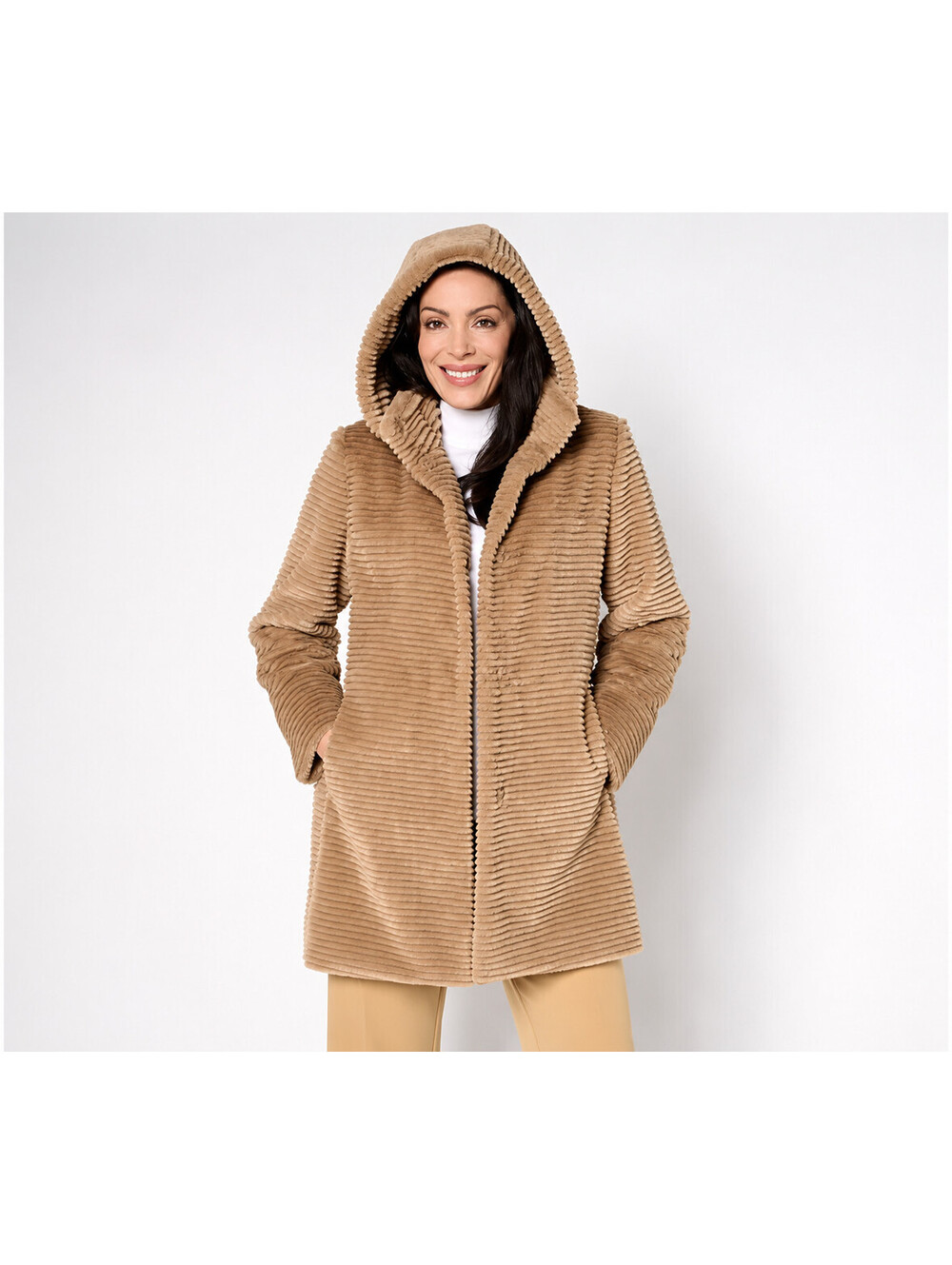 Dennis Basso Petite Faux Mink Anorak Jacket with Removable Hood Butterscotch,P1X